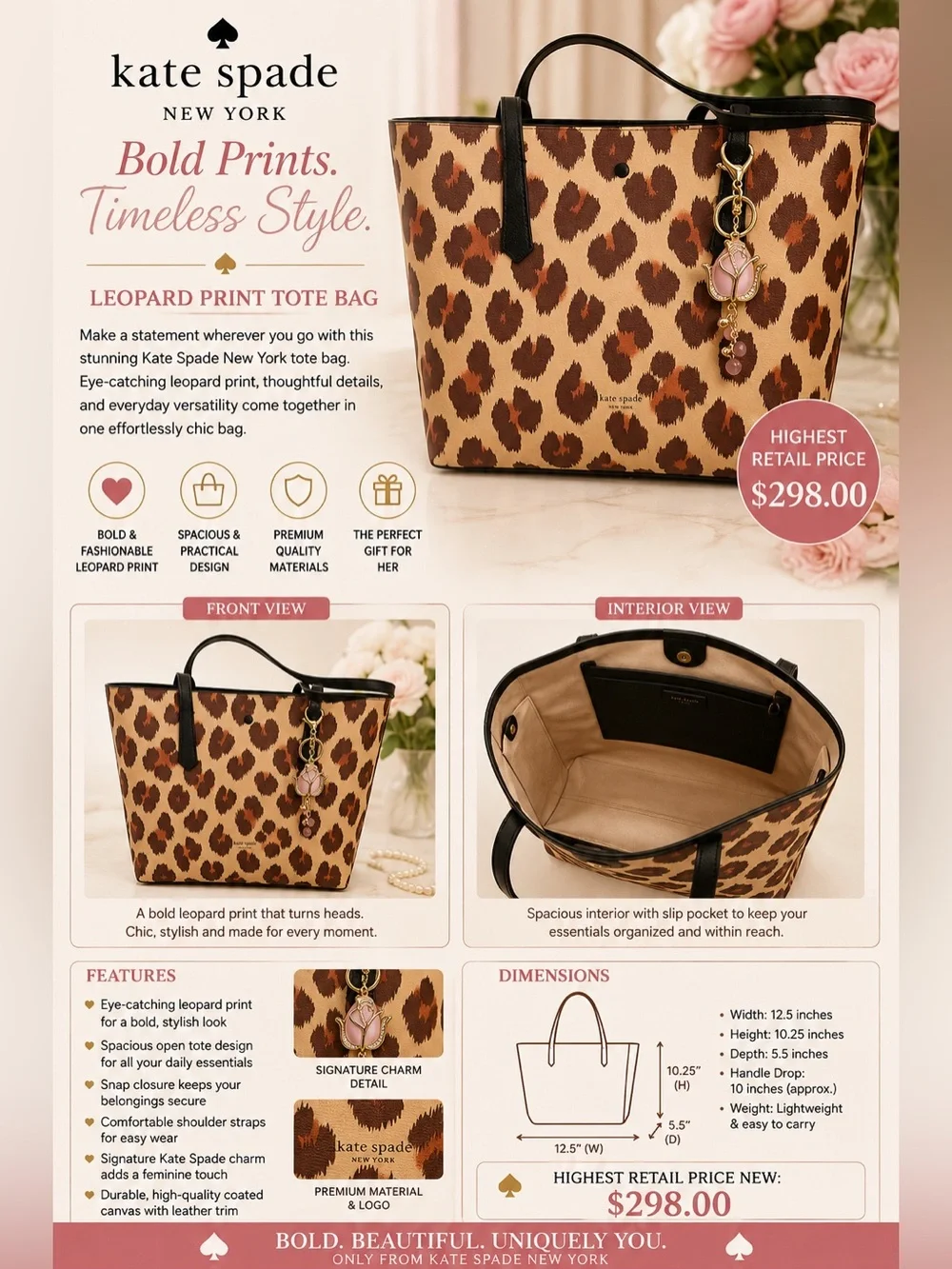 Kate Spade ♠️ New York Leopard Tote NWOT Comes with charm